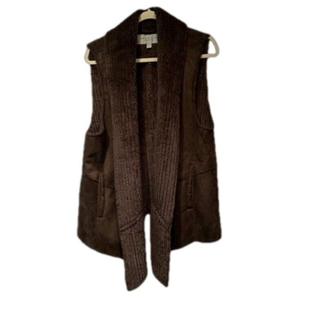 Marc New York Brown Faux Suede Fur Vest Size Large Soft Flattering Fit
